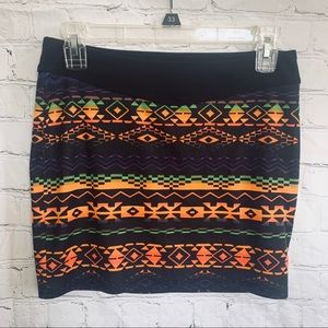 💕3/$20 black mini skirt rainbow aztec print
